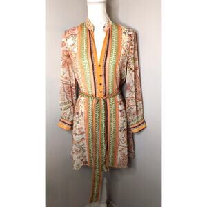 Zara Boho Paisley Belted Shirt Dress Medium Festival Cottagecore